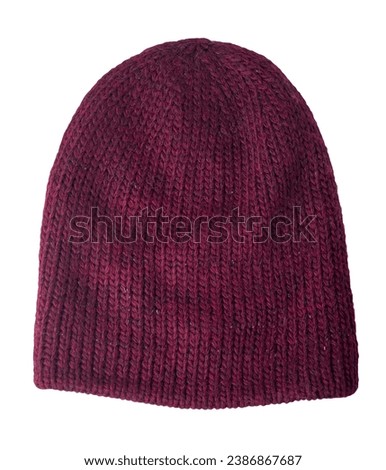 burgundy hat  knitted isolated on white background. warm winter accessory Royalty-Free Stock Photo #2386867687