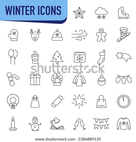Winter icons. Christmas and New Year icons. Set of Christmas icons. Thin line icons. EPS 10.