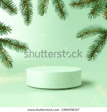 Christmas podium for products showcase, promotional sale, in green color