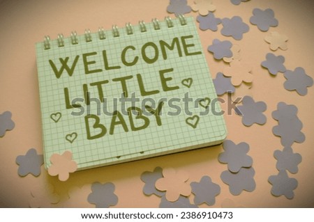 welcome little baby write on the pastel colored background with flowers 
