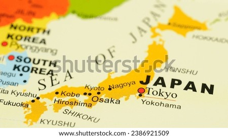 Japan,capital tokyo on world map close up stock photo with high resolution  Royalty-Free Stock Photo #2386921509