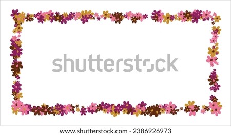 floral horizontal retro banner. Bright flowers in the style of the 80s. Design for postcard, invitation, web. Vector illustration