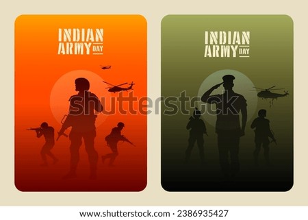 Indian Army Day, military illustration, army background, soldiers silhouettes.
 Royalty-Free Stock Photo #2386935427