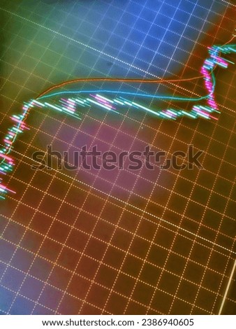 Stock Market Investments Funds and Digital Assets. Financial stock market numbers and city light reflection. Computer screen closeup background