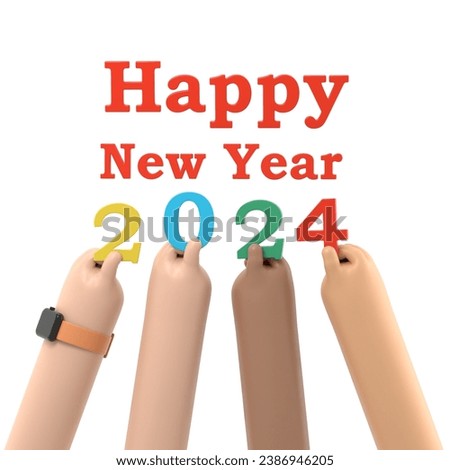 Happy New Year 2024. Team businessmen holding numbers 2024,and text congratulations,greetings.3D rendering on white background.
