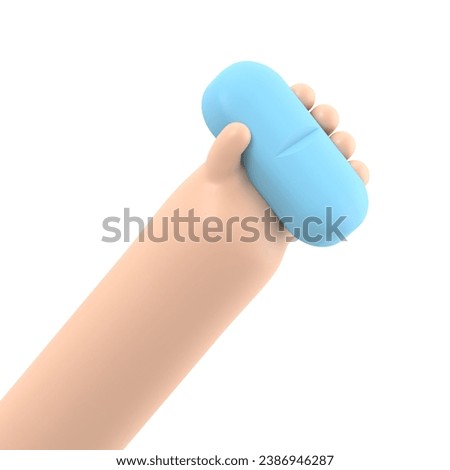 3d render. Doctor or pharmacist cartoon hand holds big blue pill. Medical icon,healthcare illustration. Pharmaceutical clip art.3D rendering on white background.
