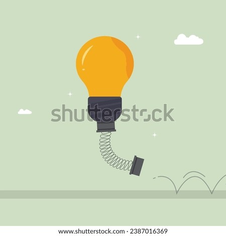 Bulb character jumping, Idea imagination intelligence concept flat vector illustration