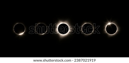 nightscape, night full of stars, panorama of the hybrid solar eclipse, Exmouth, Australia, 20.04.2023, diamond ring  and full solar eclipse with visible corona Royalty-Free Stock Photo #2387021919
