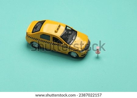 Car model with pin on blue background. Geolocation, gps, navigation.