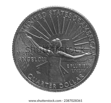 Quarter of dollar, coin isolated on white, clipping path, Maya Angelou, American Women Royalty-Free Stock Photo #2387028361