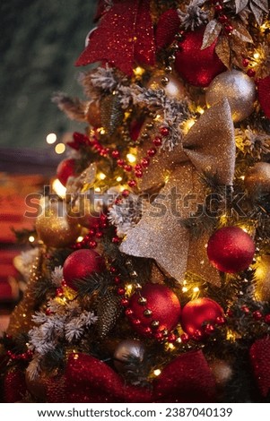 Christmas background with bokeh soft focus, space for text, vertical