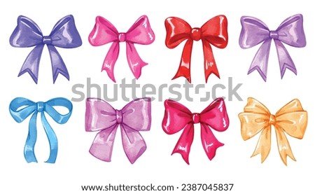 Watercolor ribbon bow vector collection. a set of decoration bow illustrations. decorative gift Bowknots. 