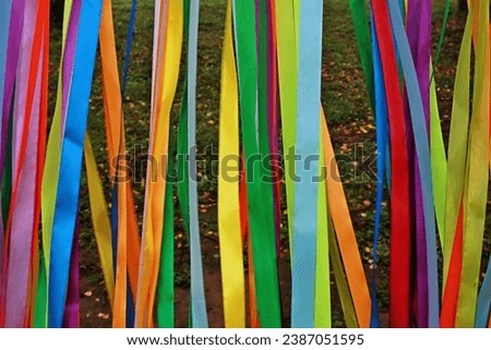 Photo multicolored satin ribbons. Children's fun. Decor and decorations.