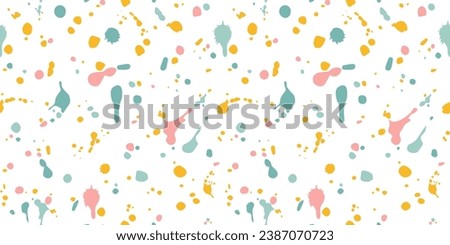 Abstract Paint Splatter Seamless Pattern. Modern Art Style Texture. Vector Background in Pollock Style for Birthday Party, Carnival Posters, Holi Greetings and Paintball Banners. Royalty-Free Stock Photo #2387070723