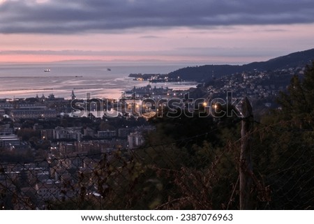 Panorama at dawn of the city by the sea in La Spezia.