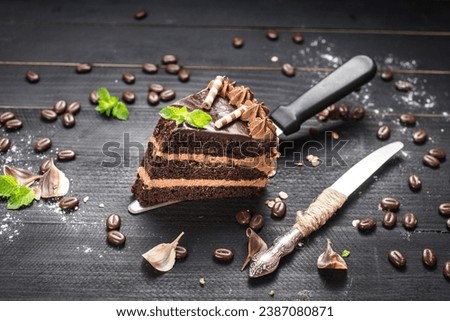 Picture of a piece of gateau with coffee