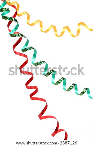 New Year's streamer of red, green and yellow color on a white background, (look similar images in my portfolio)