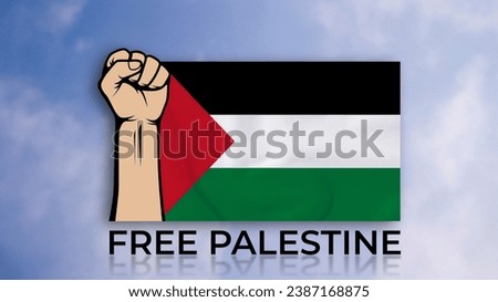 Palestinian flag with the words free palestine on a sky background