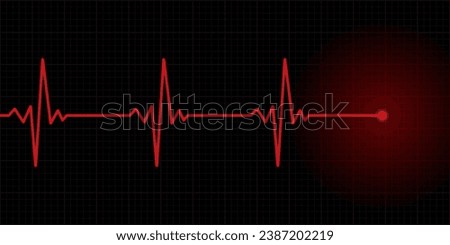 Red heart rate line on screen indicates cardiac arrest. Electrocardiogram. Vector illustration Royalty-Free Stock Photo #2387202219