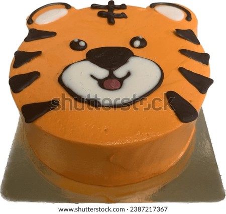 New Year's cake, paint as orange  tiger, kids happy birthday cake isolated on white background 