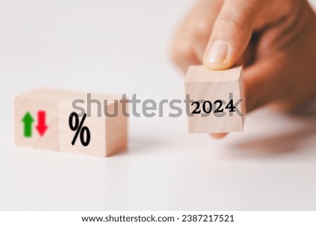 2024 Business performance concept. Economic and financial analysis, rising and falling trend. Interest rate, stocks, financial, ranking, mortgage and loan rates. Percent, up or down arrow symbol icon.