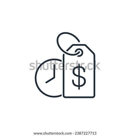 Price, rates,  time. Tariff service plan.Price per hour of specialist work. Vector linear illustration icon isolated on white background. Royalty-Free Stock Photo #2387227713