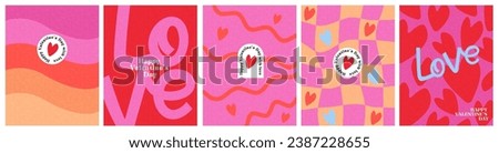 Creative concept of Happy Valentines Day cards set. Modern abstract art design with hearts, geometric and liquid shapes. Templates for celebration, ads, branding, banner, cover, label, poster, sales Royalty-Free Stock Photo #2387228655