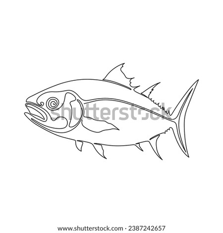 Continuous one line drawing art of tuna fish logo style.