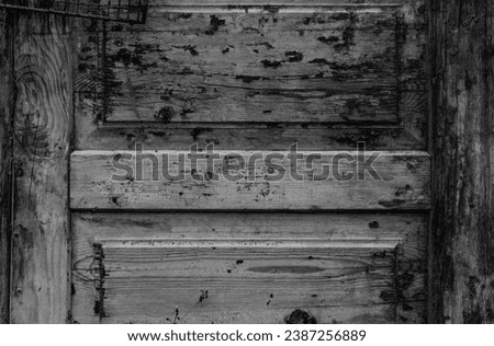 Texture of old wooden door black and white photo