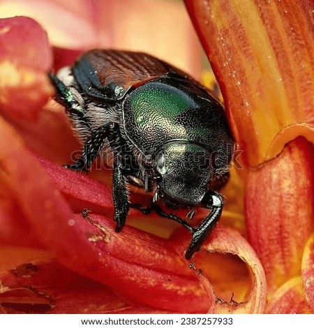 Close-up Macro Photography of Japanese beetle. 