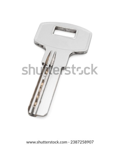 One metal door key isolated on white