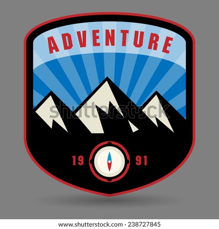 Mountain adventure label or sign, vector illustration