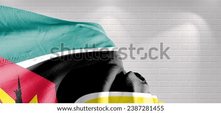 Mozambique national flag cloth fabric waving on beautiful light
Background.