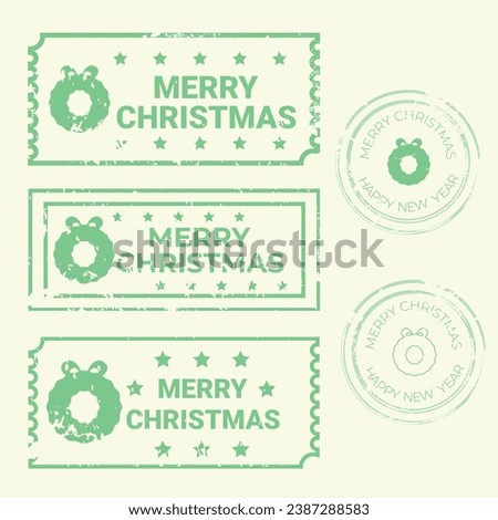  Set of Christmas tickets and round stamps in retro style