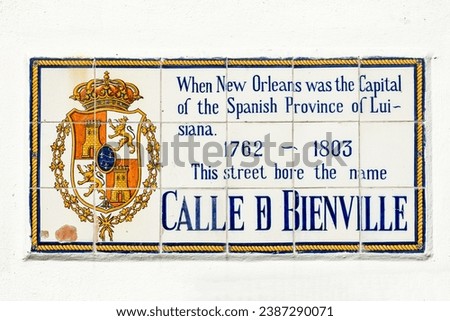 old street name Calle de Bienville on tiles in the French quarter in New Orleans, Louisiana, USA