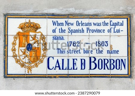 old street name Calle Borbon  - engl Borbon street - on tiles in the French quarter in New Orleans, Louisiana, USA