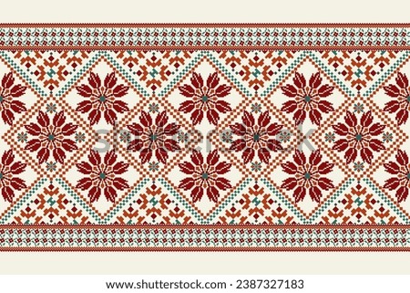Floral Cross Stitch Embroidery on white background.geometric ethnic oriental pattern traditional.Aztec style abstract vector illustration.design for texture,fabric,clothing,wrapping,decoration,sarong.