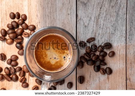 seen from above, a glass of espresso coffee