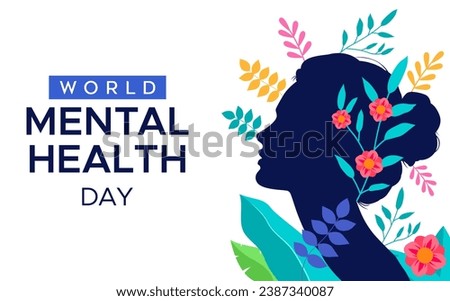 design commemorating world mental health awareness month. let's care about mental health. design with a silhouette of a woman's head
