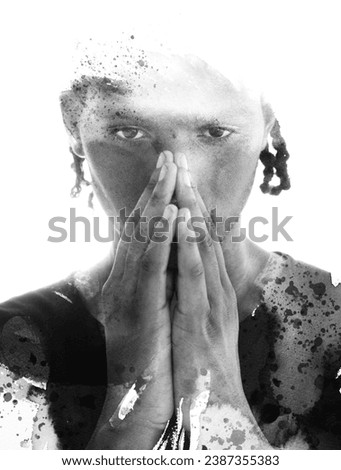A black and white paintography portrait of a young man looking