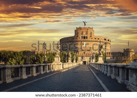 Castel Sant'Angelo in Rome, Italy. Mausoleum of Hadrian (caesar), was used in the Middle Ages as a fortress by the popes. Royalty-Free Stock Photo #2387371461