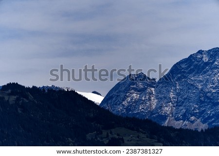 Scenic mountain panorama in the Swiss Alps at Hasli Valley on a sunny autumn day. Photo taken October 17th, 2023, Meiringen, Canton Bern, Switzerland.