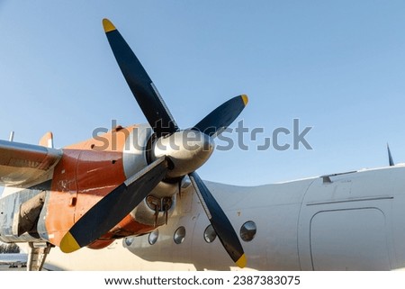 Propellers of the old soviet plane in the aircraft graveyard Royalty-Free Stock Photo #2387383075