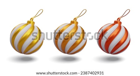 Set of Christmas tree toy with white, gold and red elements. New Year and Christmas. Toy for tree. 3d element with shadow on white background. Vector illustration in 3d realistic style Royalty-Free Stock Photo #2387402931