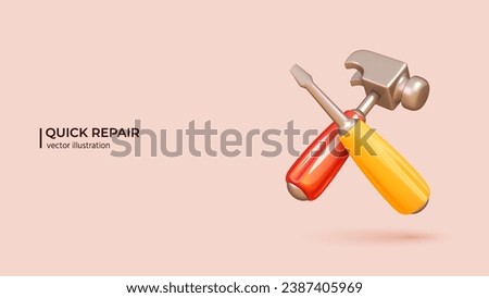 3d Repair Concept. Realistic 3d design of Wrench and Screwdriver in cartoon minimal style. 3D Vector illustration Royalty-Free Stock Photo #2387405969