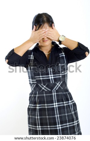 businesswoman in the See No Evil pose