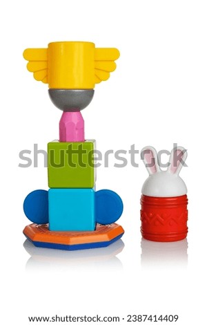 Constructor for games for children, magnetic elements, blocks for assembling various shapes and figures, logical development, isolated on white background, close up