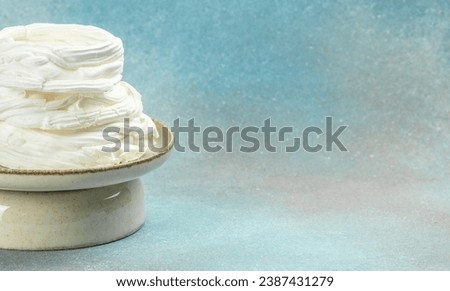 Large meringue Pavlova cake. Baking at home, Long banner format,