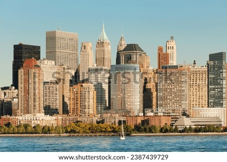 Close up of Lower Manhattan West side and Financial District highrises, New York city, USA