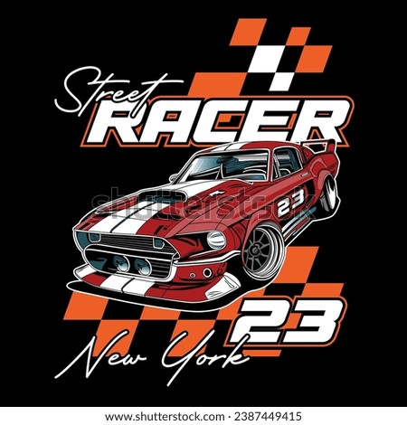 Urban sports race car, New York street racer vector illustration
